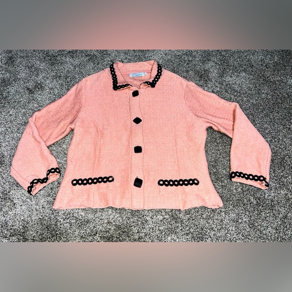 Vintage WILLOW Pink Black Cotton Tweed Blazer Shacket Jacket Women's Large - Picture 1 of 12